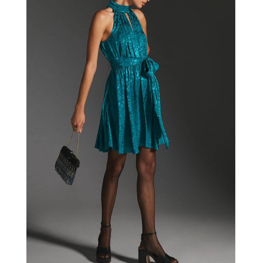 By Anthropologie Halter Neck Mini Dress Turquoise - Small Petite SP